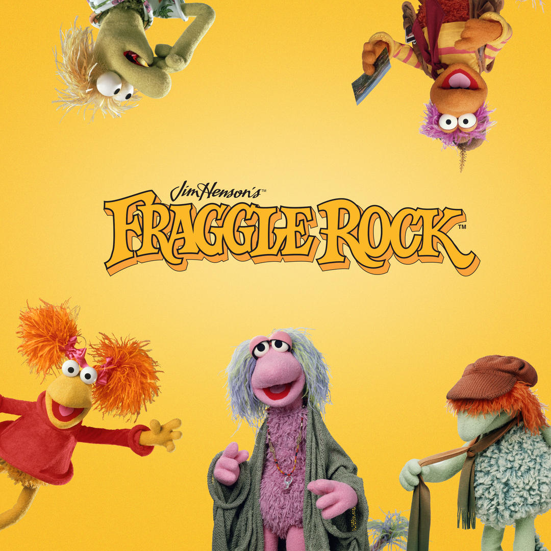 Fraggle Rock logo with Gobo, Boober, Red, Mokey, Wembley, and Boober