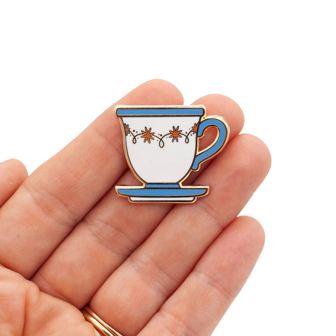 The Worm and Tea Cup Enamel Pins with Removable Chains